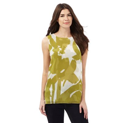 J by Jasper Conran Green and white brush stroke floral print top